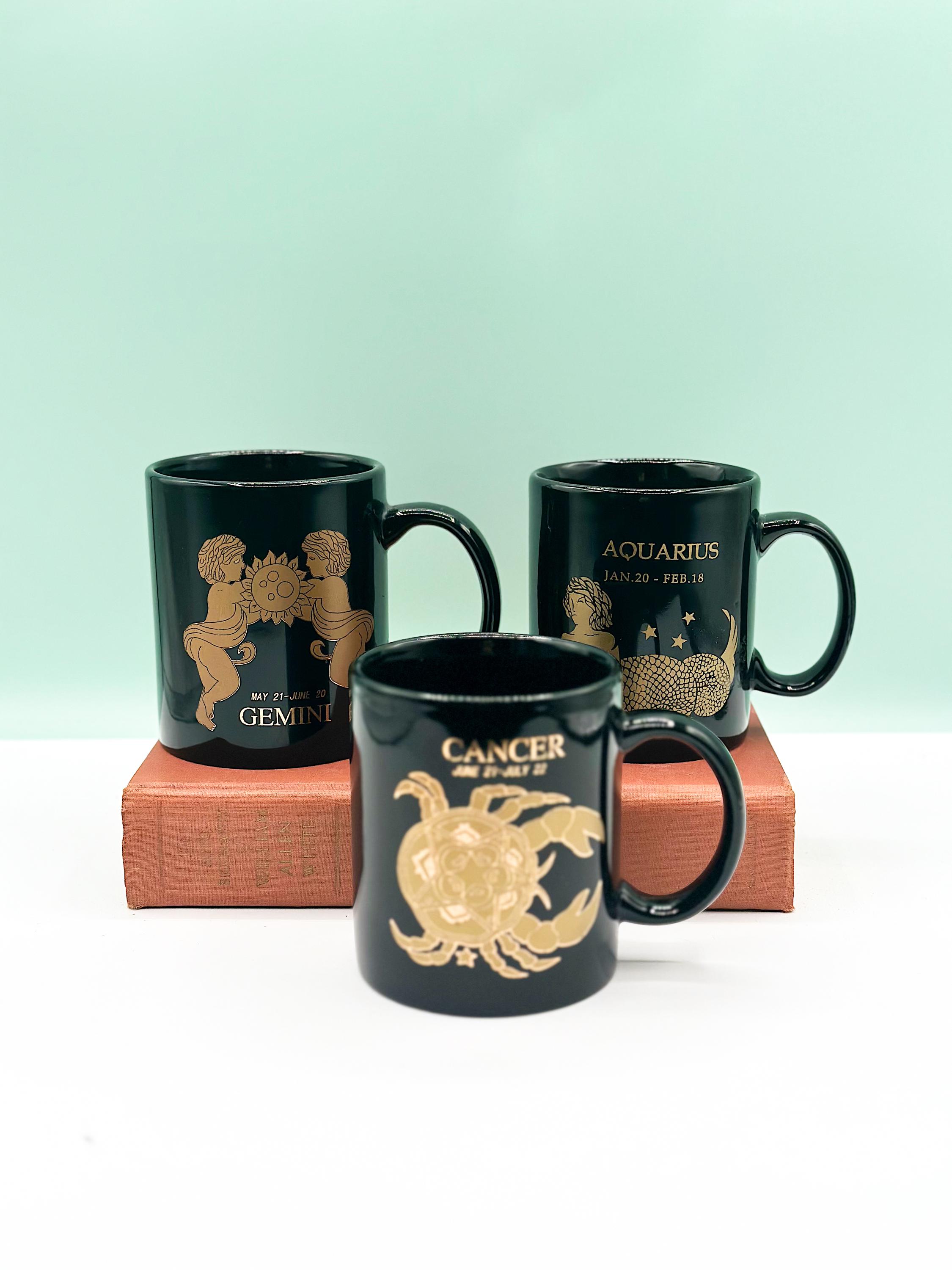 Vintage 1990s Astrologie Tassen, Geburtsmonat Tassen, Geburtstagsgeschenk Tasse, Sternzeichen Tassen, Wassermann, Krebs, Zwillinge