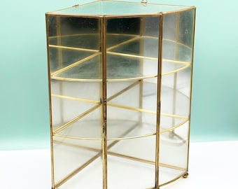 Vintage Brass Glass Corner Curio Cabinet Etagere Display