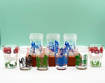 Vintage 1960s Animal Juice Glasses Set MCM Retro Drinkware (9)