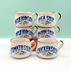 Vintage Soup Mugs, Handled Soup Bowls, Onion Soup, Pea Soup, Soup Bowls, 1980s 80s Retro Kitchen, Sold Individually