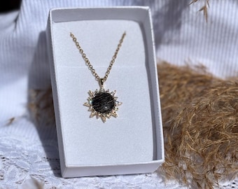 Sun necklace with rhinestones, horsehair/fur/hair - keepsake jewelry - pet - child - Sun model