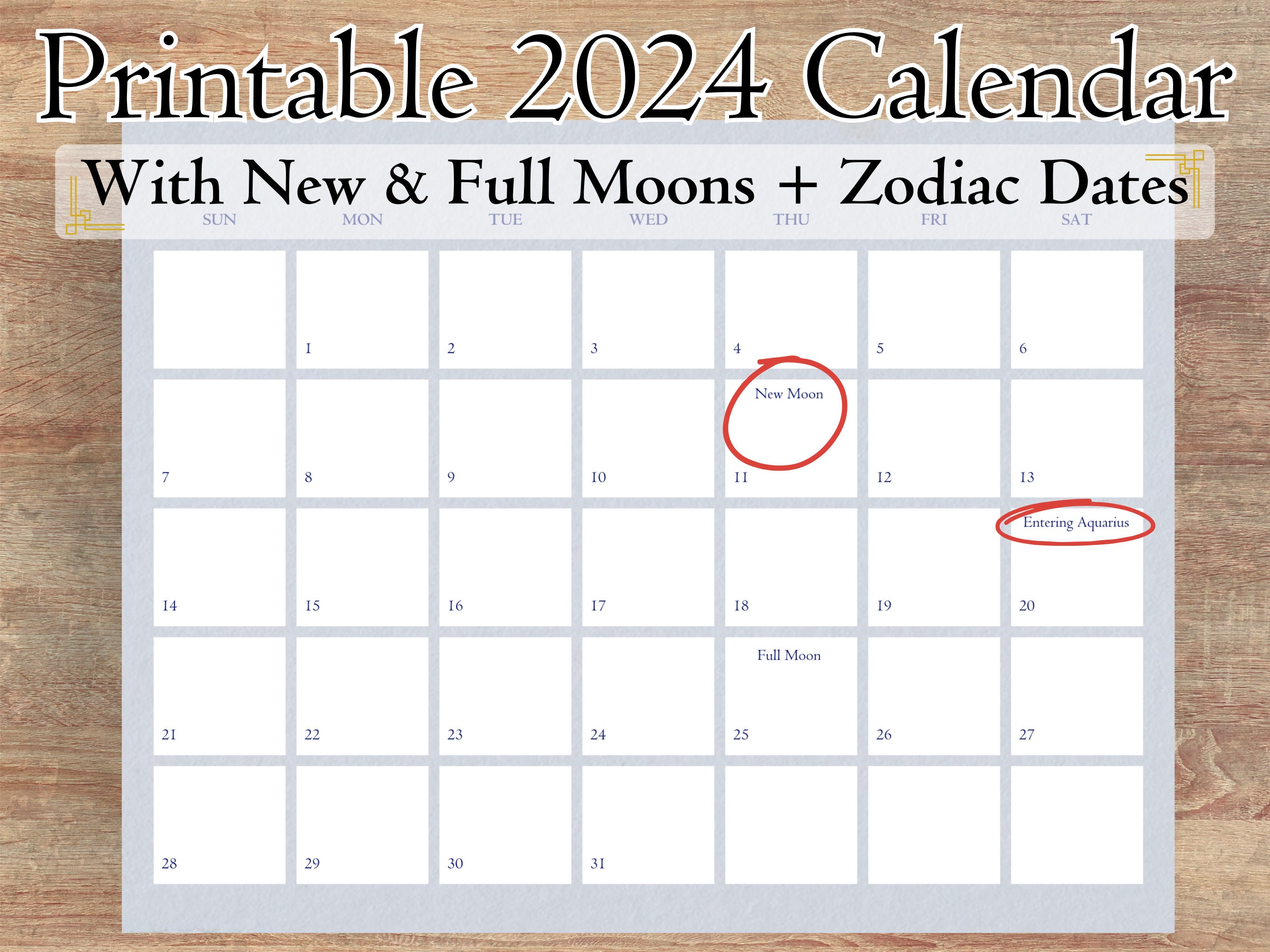 Celestial 2024 Pagan Calendar Printable Moon Calendar With Etsy