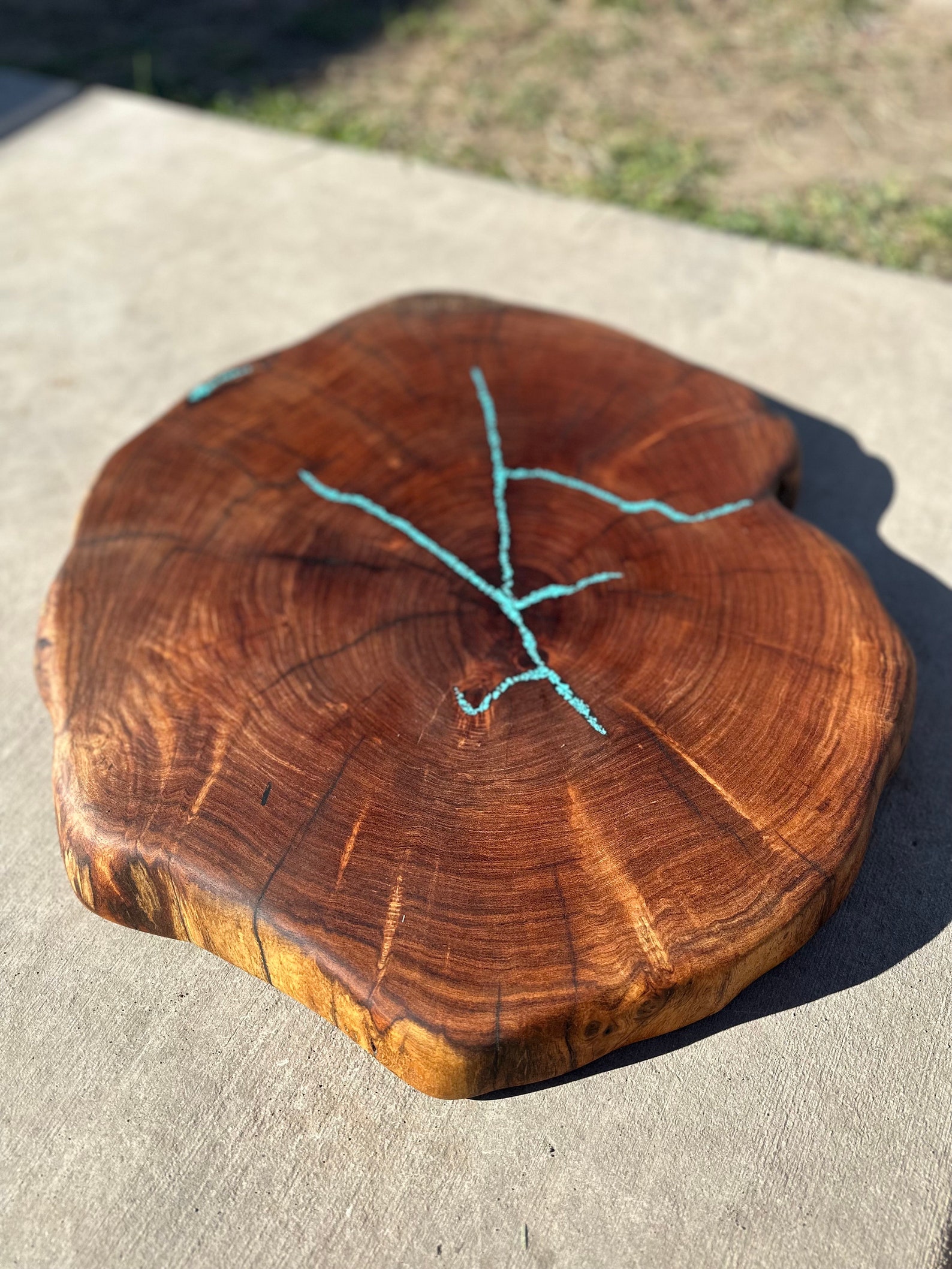 Round Mesquite Cutting Board/charcuterie W/ Turquoise Etsy