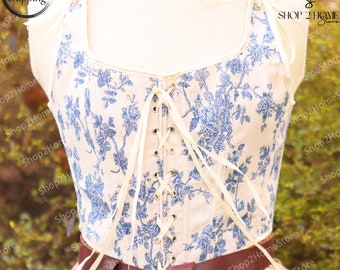 Renaissance Fair Overbust Korsett, Ren Faire Crop Bustier Korsett Top, Floral Elegantes Feen Mieder Korsett, Einzigartiges Schnürkorsett für Damen