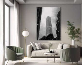 Arte de la pared de Nueva York, cartel de arquitectura en blanco y negro, arte imprimible de Nueva York, decoración del hogar dibujada a mano, cartel imprimible de Nueva York, cartel de Nueva York