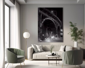 Arte de la pared de Nueva York, cartel de arquitectura en blanco y negro, arte imprimible de Nueva York, decoración del hogar dibujada a mano, cartel imprimible de Nueva York, arte de Harlem