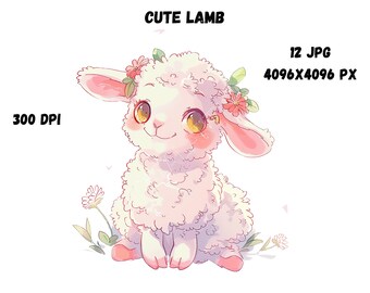 Easter Lamb Clipart, Animal Prints, Digital ClipArt,  Funny Lamb Clipart, Nursery Art, Easter Lamb Bundle, Easter Clipart, Lamb Clipart.