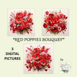 Afdrukbare muurkunst, Valentijnsdag print, klaprozen boeket, digitale rode klaprozen bos, bloemen wand decor, romantische klaprozen galerij, klaprozen print