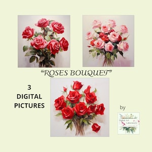 Afdrukbare muurkunst, Moederdagprint, rozenboeket, digitale rode rozenbos, Valentijnsdagprint, bloemenmuurdecor, romantische rode rozen
