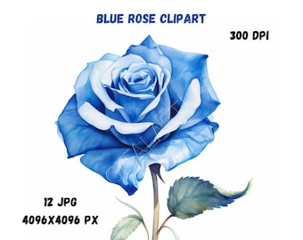 Blue Rose Clipart, Printable Wall Art, Valentines Prints, Digital Blue Roses Gallery, flowers Prints, Wall Floral Decor, Romantic Blue Rose
