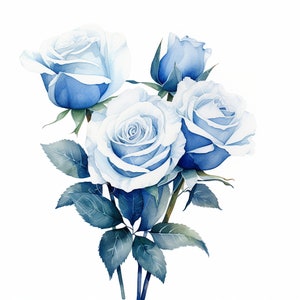 Blue Roses Clipart, Printable Wall Art, Valentines Prints, Digital Blue ...