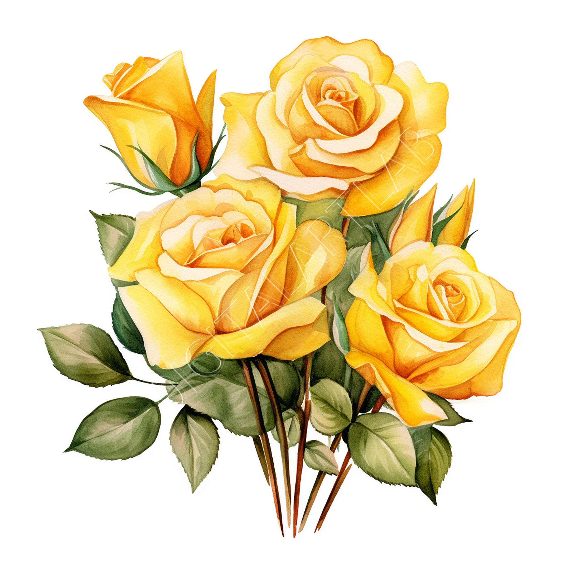 Yellow Roses To Print Yellow Roses Clipart, Printable Wall Art, Valentines Prints, Digital ...
