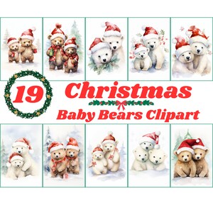 Ours en peluche, ours de Noël, bébé ours d’hiver, clipart bébé ours, clip art bébé ours de Noël, bébé ours drôle, bébé ours aquarelle