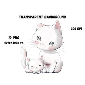 Gato mamá e hijo, estampados de animales, imágenes prediseñadas digitales, imágenes prediseñadas de amor, arte infantil, imágenes prediseñadas del día de la madre, creación de tarjetas, reserva de chatarra.