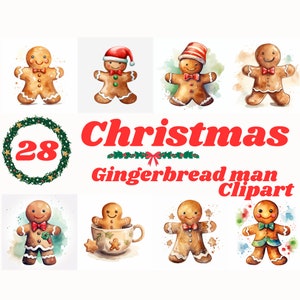 Christmas Gingerbread Man Watercolor Clipart, Noel Card Making, Xmas Food Clipart, Christmas Wrap Labels, Clip Art, Festive season Texture
