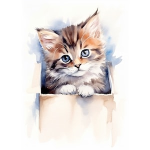 10 Cute Kitten Clipart, Lovely Cats, Animal Prints, Digital ClipArt, Watercolor Painting, Cat Clipart, Nursery Art, Cat Illustration Bundle
