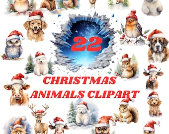 クリスマス動物のクリップアート、クリスマス動物、クリスマスカード作り、クリスマスの面白い動物、クリスマスのクリップアート、メリークリスマス