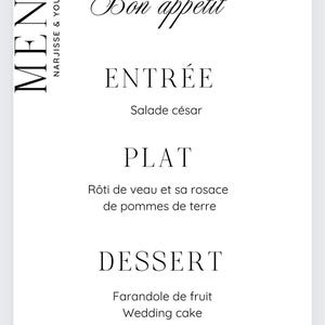 Menu de mariage | Cartes de menu personnalisées | Menu du tableau | Menu | Menu du dîner | Marque-places | Menu événement | Événement