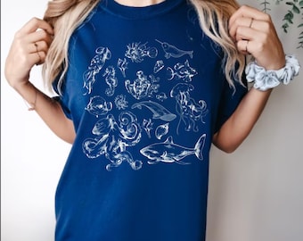 Vintage 90s Sea Animals Comfort Colors T-Shirt | Unisex Ocean Tee