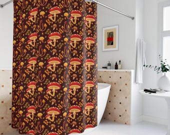 Mushroom Shower Curtain | Botanical Boho Cottagecore Bath Decor