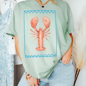 Comfort Colors Lobster Graphic T-Shirt | French Coastal Distressed Tee | Oversized Coquette Aesthetic Shirt | Nautical Fisherman Style