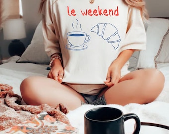 Le Weekend Coffee Croissant T-Shirt | French Graphic Tee