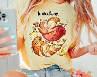 Coffee Croissant T-Shirt | French Weekend Tee, Retro Graphic