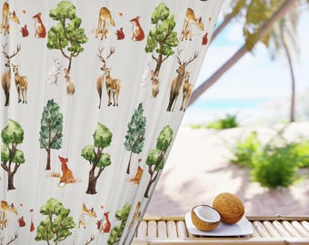 Woodland Nursery Blackout Curtains | Forest Animals, Tree Print