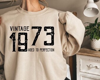 Vintage 1973 Sweatshirt | 50th Birthday Sweater | Unisex Heavy Blend Crewneck Born In 1973 Gifts