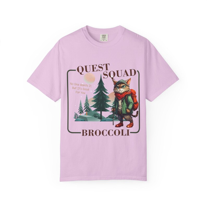 Comfort Colors Onyx Storm Quest Squad Broccoli Cat Shirt | Ridoc Romantasy Fan Dragon Rider Tee Orchid