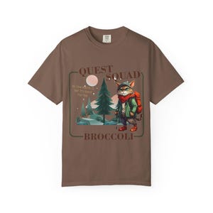 Comfort Colors Onyx Storm Quest Squad Broccoli Cat Shirt | Ridoc Romantasy Fan Dragon Rider Tee Espresso