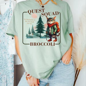 Comfort Colors Onyx Storm Quest Squad Broccoli Cat Shirt | Ridoc Romantasy Fan Dragon Rider Tee Bay