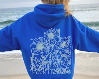 Blue Wildflower Hoodie | Oversized Floral Print Sweatshirt