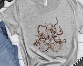 Octopus Drummer Shirt | Unisex Jersey Tee, Music Lover Gift
