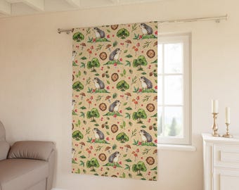Woodland Nursery Curtains | Hedgehog Forest Print, Blackout or Sheer