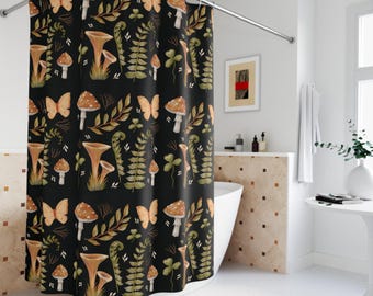Mushroom Shower Curtain | Botanical Boho Cottagecore Floral Decor