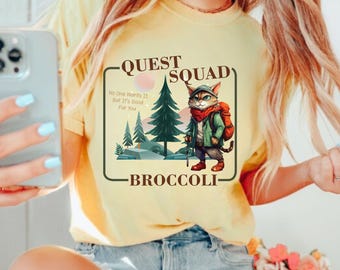 Comfort Colors Onyx Storm Quest Squad Broccoli Cat Shirt | Ridoc Romantasy Fan Dragon Rider Tee