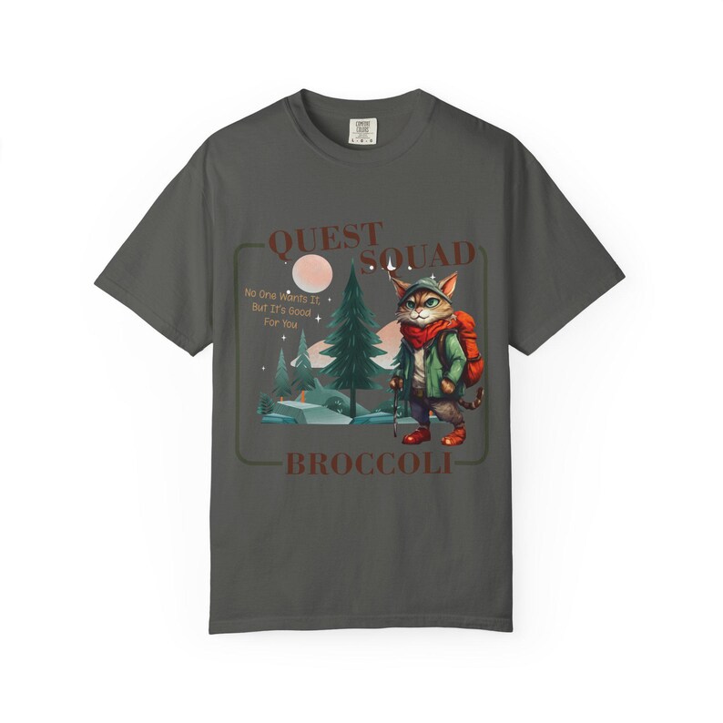 Comfort Colors Onyx Storm Quest Squad Broccoli Cat Shirt | Ridoc Romantasy Fan Dragon Rider Tee Pepper