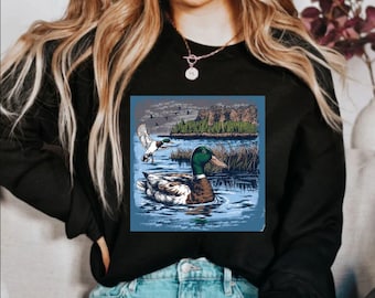 Retro Mallard Ducks Fall Sweatshirt | 90s Waterfowl Duck Outfit Vintage Hoodie