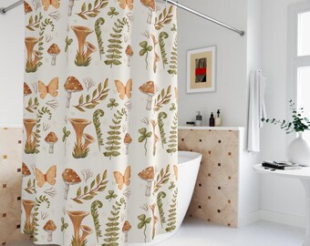 Mushroom Shower Curtain | Boho Cottagecore Botanical Floral Bath
