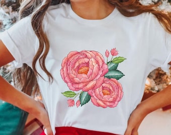 Vintage Linocut Flower Shirt | Peonies & Ranunculus Tee