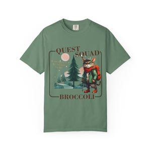 Comfort Colors Onyx Storm Quest Squad Broccoli Cat Shirt | Ridoc Romantasy Fan Dragon Rider Tee Light Green
