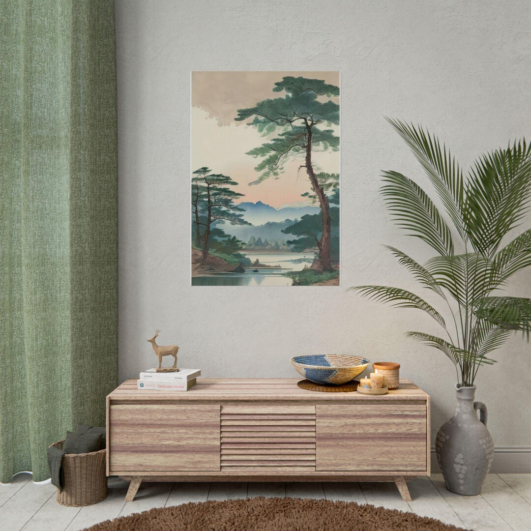Vintage Japanese Forest Poster Tranquil Mountain Landscape Wall Art ...
