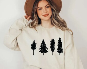 Pine Tree Sweatshirt | Evergreen Trees Forest Sweater | Unisex Heavy Blend Camping Crewneck Sweatshirt
