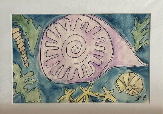 Pink Conch Shell with 3 Starfish