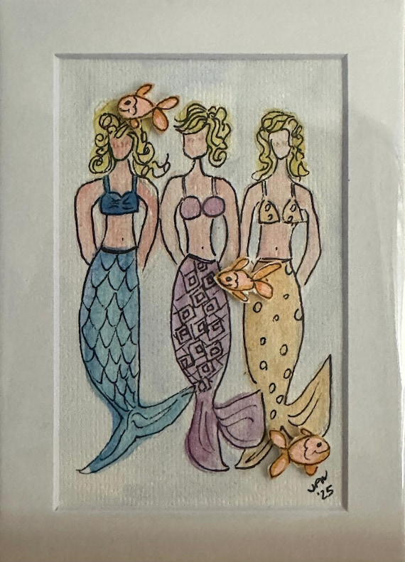 3 Mermaids in Blue, Purple & Orange