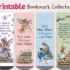 Stacked Books Printable Bookmarks for Book Lovers, Bookmarks Girls, Just One More Chapter, Perfect Gift for Bookworms, Digital Bookmark Set