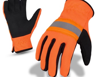 Lemax Safety Glove - Ornage Black Fabric - Reflector ~Knuckle Protection - Orange Winter High Visibility