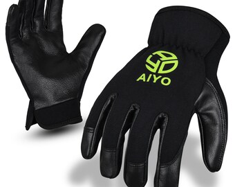 Onyx Black Natural Goat Skin With Stretch Fabric Winter Glove