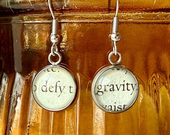 Stainless Steel Wicked Musical Defying Gravity Book Page Dangle Earrings